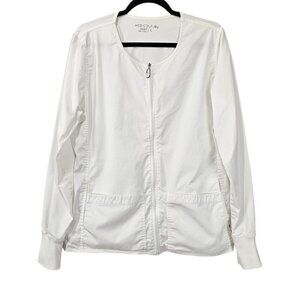 Med Couture Tech Zip Front White Scrub Jacket